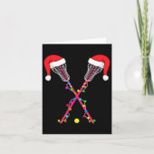 Lacrosse Santa Hat-kerstverlichting Funny Sport Xm Kaart (Voorkant)
