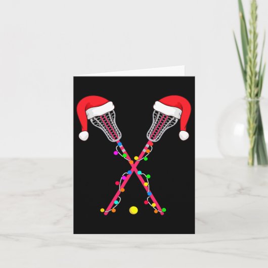 Lacrosse Santa Hat-kerstverlichting Funny Sport Xm Kaart (Voorkant)