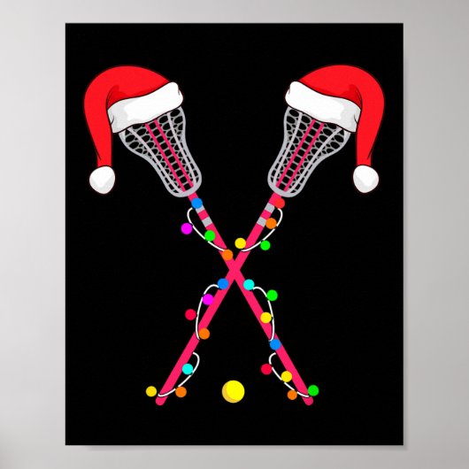 Lacrosse Santa Hat-kerstverlichting Funny Sport Xm Poster (Voorkant)