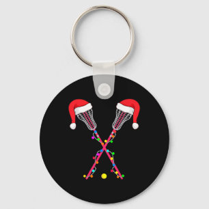 Lacrosse Santa Hat-kerstverlichting Funny Sport Xm Sleutelhanger