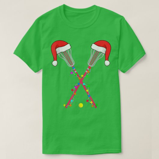 Lacrosse Santa Hat-kerstverlichting Funny Sport Xm T-shirt (Design voorkant)