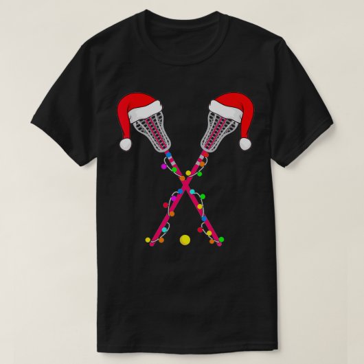 Lacrosse Santa Hat-kerstverlichting Funny Sport Xm T-shirt (Design voorkant)
