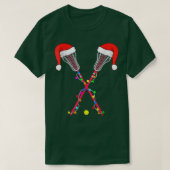 Lacrosse Santa Hat-kerstverlichting Funny Sport Xm T-shirt (Design voorkant)