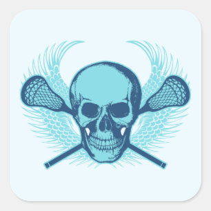 Lacrosse schedel - blauw vierkante sticker