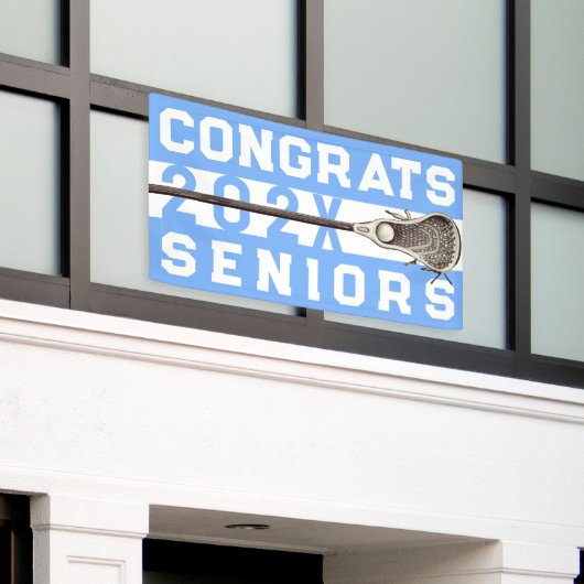 Lacrosse Senior Night Light Blue Banner (Buitenkant Gebouw)