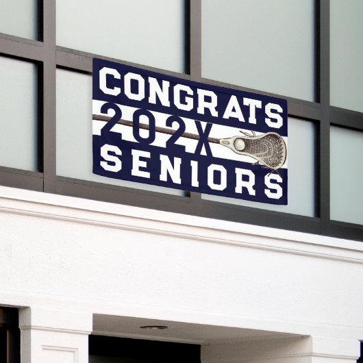 Lacrosse Senior Night Navy Blue Banner (Buitenkant Gebouw)