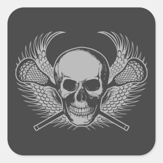 Lacrosse Skull - Grijs Vierkante Sticker (Voorkant)