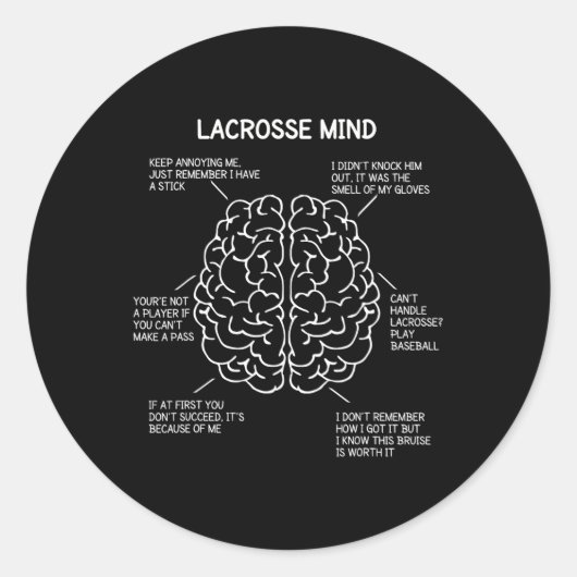 Lacrosse-speler denkt Gezegden Brain Funny Christm Ronde Sticker (Voorkant)