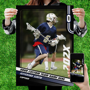 Lacrosse Speler Gepersonaliseerd Cadeau in Blauw Poster