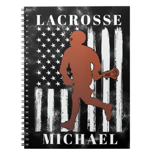 Lacrosse speler gepersonaliseerde naam notitieboek (Voorkant)
