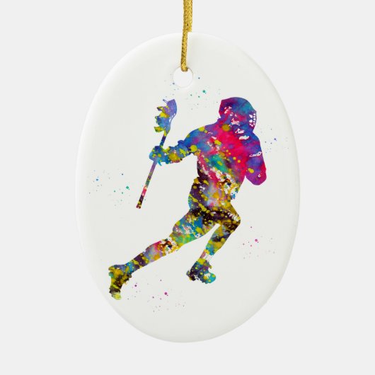 Lacrosse speler keramisch ornament (Voorkant)