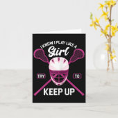 Lacrosse Speler Meisje Lax Stick Lacrosse Kaart (Gele Bloem)