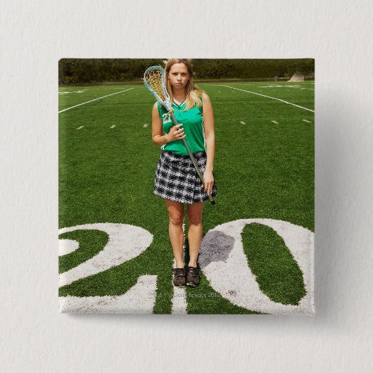 lacrosse speler op de middelbare school (16-18) vierkante button 5,1 cm (Voorkant)