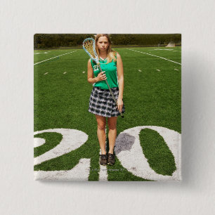 lacrosse speler op de middelbare school (16-18) vierkante button 5,1 cm