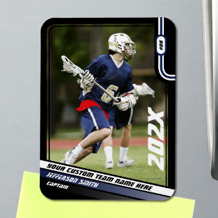 Lacrosse Speler Ruilkaart in Zwart Blauw Magneet