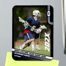 Lacrosse Speler Trading Kaart in Zwart Blauw Magneet