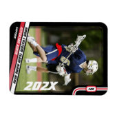 Lacrosse Speler Trading Kaart in Zwart Rood Magneet (Horizontaal)