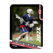 Lacrosse Speler Trading Kaart in Zwart Rood Magneet (Verticaal)
