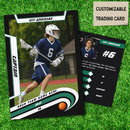 Lacrosse-spelerhandelkaart in levendig groen contactkaartje