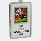 Lacrosse Sport FOTO NAAM JAAR TEAM Kleuren Plezier Verzilverd Omlijst Ornament (Rechts)