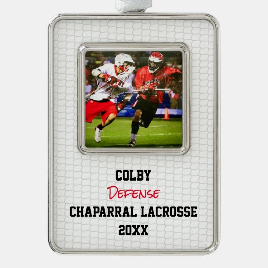 Lacrosse Sport FOTO NAAM JAAR TEAM Kleuren Plezier Verzilverd Omlijst Ornament (Voorkant)