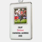 Lacrosse Sport FOTO NAAM JAAR TEAM Kleuren Plezier Verzilverd Omlijst Ornament (Links)
