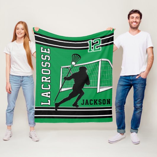 Lacrosse Sport - groen, wit, zwart Fleece Deken (In situ)