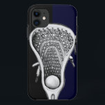 Lacrosse Sports Hoesje-Mate iPhone Case<br><div class="desc">Lacrosse telefoonhoes met een laxstick illustratie op een marineblauwe en zwarte achtergrond.</div>