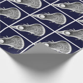 Lacrosse Sports Navy Blue Wrapping Paper Cadeaupapier (Hoek)