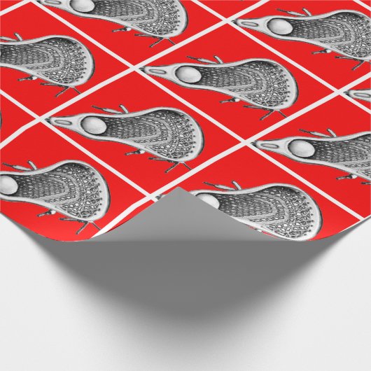 Lacrosse Sports Red Wrapping Paper Cadeaupapier (Hoek)