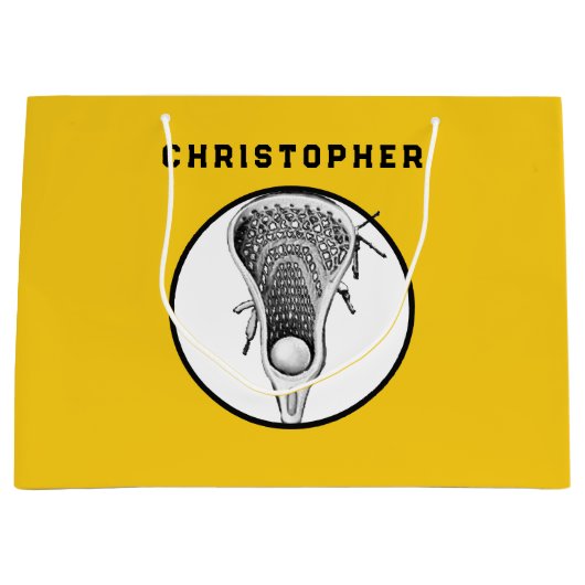Lacrosse Sports Yellow Gift Bag Groot Cadeauzakje (Voorkant)