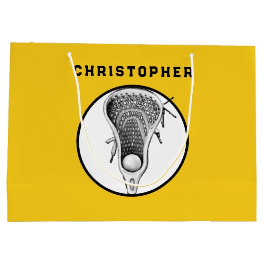 Lacrosse Sports Yellow Gift Bag Groot Cadeauzakje (Achterkant)