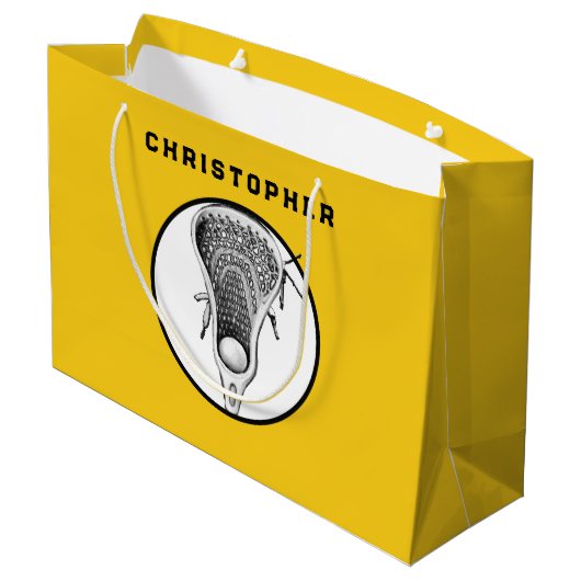 Lacrosse Sports Yellow Gift Bag Groot Cadeauzakje (Achterkant Gekanteld)
