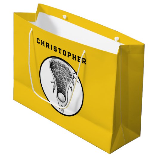 Lacrosse Sports Yellow Gift Bag Groot Cadeauzakje (Voorkant Gekanteld)