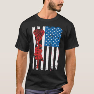 Lacrosse Stick & Angry Snake USA American Flag Vin T-shirt
