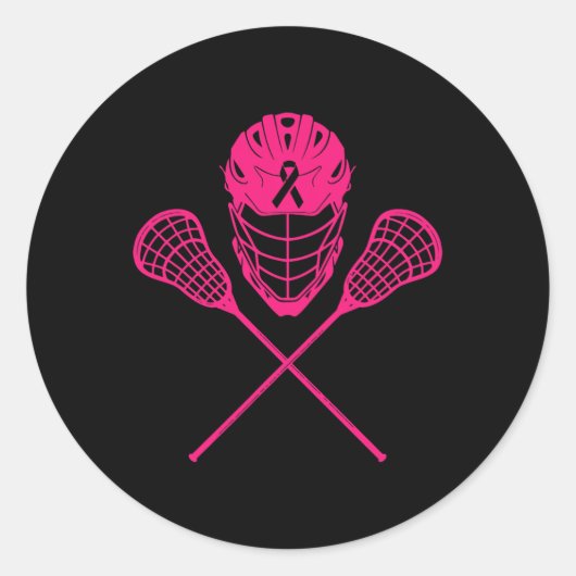 Lacrosse Stick Breast Cancer Bewustheid Koel Roze Ronde Sticker (Voorkant)