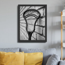 Lacrosse Stick Head Black White Brick Wall Poster