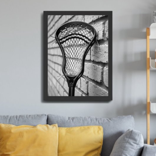 Lacrosse Stick Head Black White Brick Wall Poster