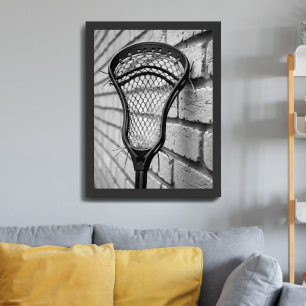Lacrosse Stick Head Zwart Witte Bakstenen Muur Poster