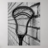 Lacrosse Stick Head Zwart Witte Bakstenen Muur Poster (Voorkant)