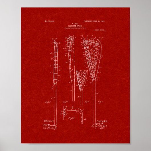 Lacrosse-stick Patent - Burgundy Red Poster (Voorkant)
