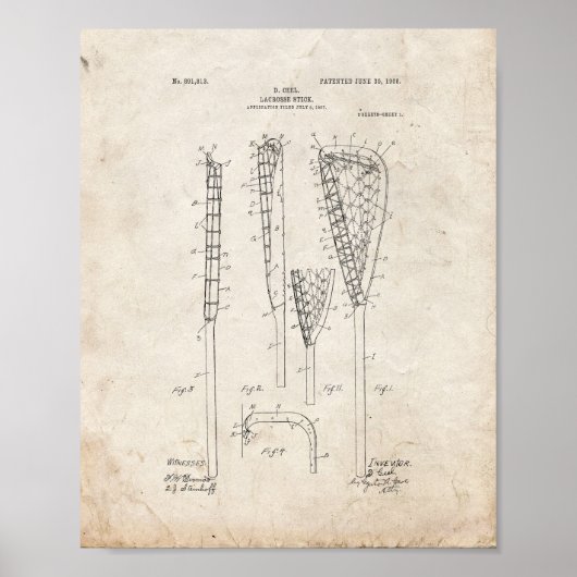 Lacrosse-stick Patent - Oude look Poster (Voorkant)