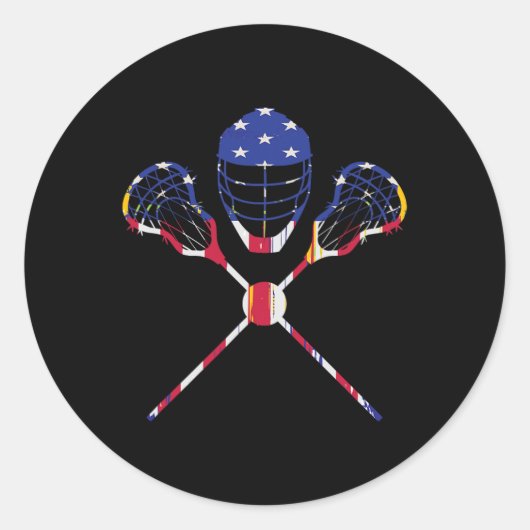 Lacrosse Stick US Flag Lax Player Lacrosse Ronde Sticker (Voorkant)