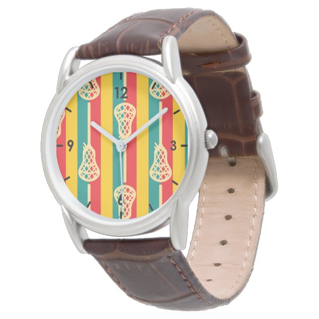 Lacrosse Sticks and Stripes, rood en groen, retro Horloge (Gekanteld)