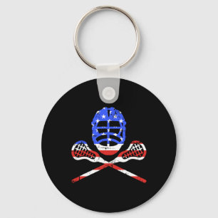 Lacrosse sticks en helm met Amerikaanse vlag Sleutelhanger