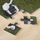 Lacrosse sticks, handschoenen, ballen en sporthelm legpuzzel (Zijkant)