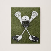 Lacrosse sticks, handschoenen, ballen en sporthelm legpuzzel (Verticaal)
