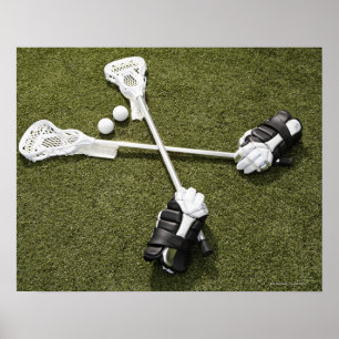 Lacrosse sticks, handschoenen en kogelballen op ku poster