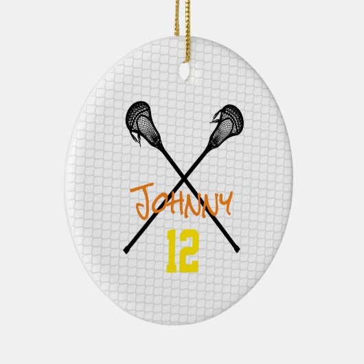 Lacrosse Sticks Netnaam Aantal Sportjongens Keramisch Ornament (Rechts)