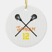 Lacrosse Sticks Netnaam Aantal Sportjongens Keramisch Ornament (Voorkant)